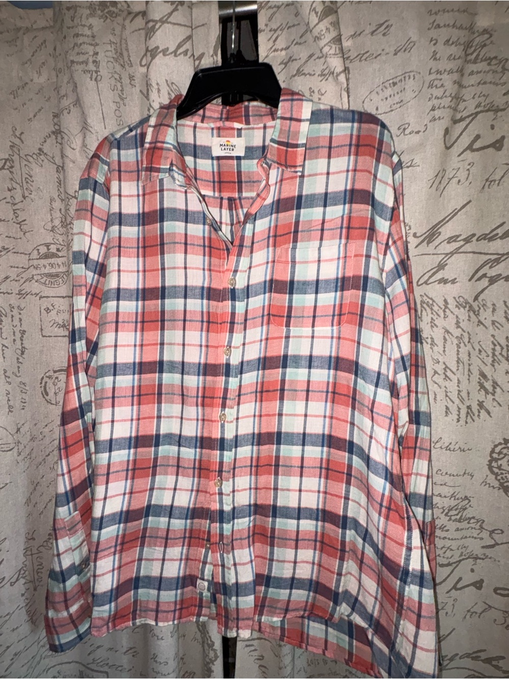 Marine Layer Men’s Red Plaid Button-Up Shirt